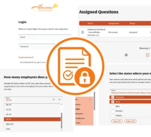 Automated HR document creation dashboard showing compliance questionnaire process.